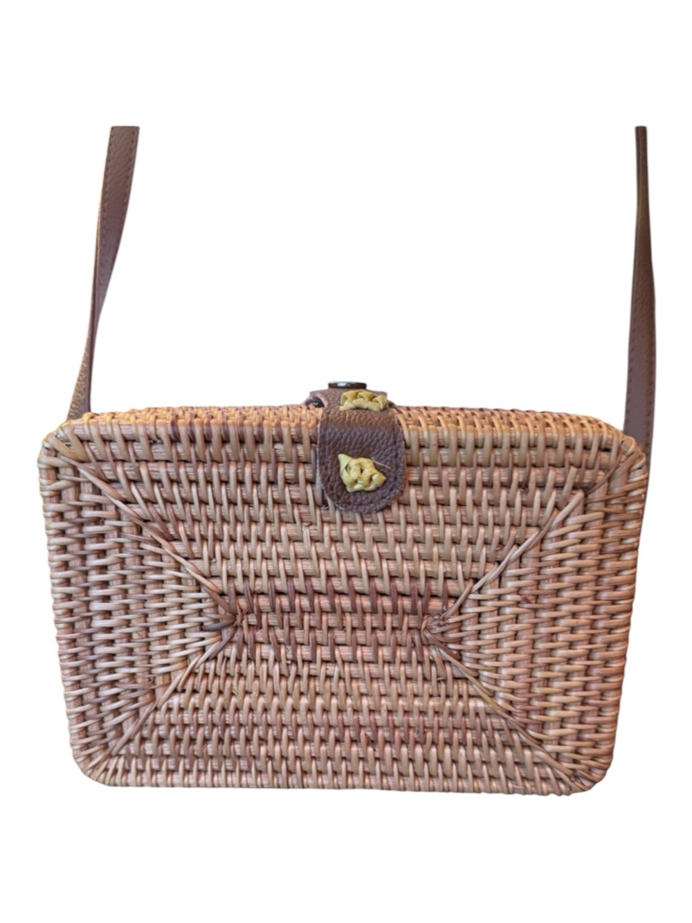 Hand Woven Rattan Wicker Crossbody Bag Square